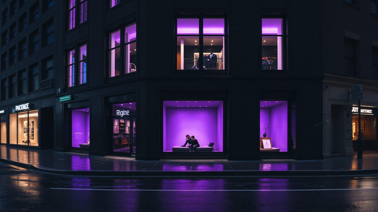 The D3LUX studio entrance at night